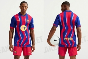 巴萨本赛季国家德比第四球衣谍照：锯齿形条纹纪念2005年国家德比